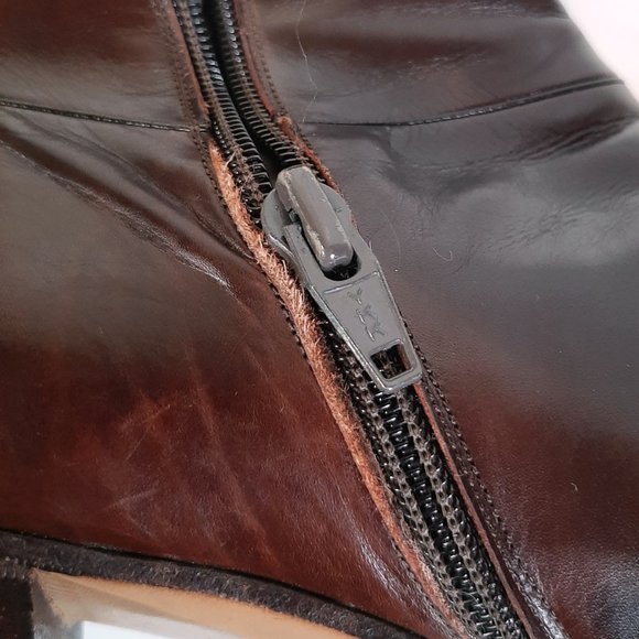 VTG Salvatore Ferragamo Knee High Chestnut Brown Leather Heeled Boots SZ 8.5 - Picture 14 of 16